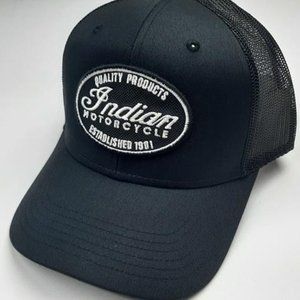 Retro Indian Motorcycle Curved Bill Embroidered Patch Cap Hat Black Chief Scout